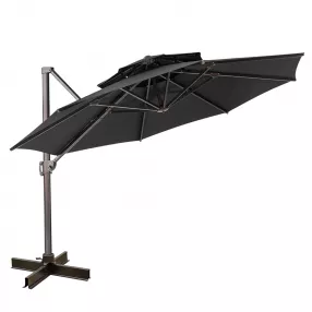 Black Polyester Round Tilt Cantilever Patio Umbrella With Stand