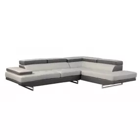 Gray Leather L Shaped Two Piece Corner Sectional