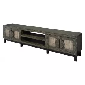 Distressed wood and metal cabinet enclosed storage TV stand