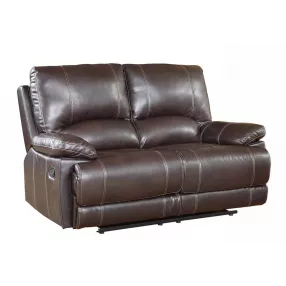 65" Brown Faux Leather Manual Reclining Love Seat
