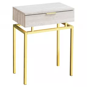 23" Gold And Beige End Table With Drawer