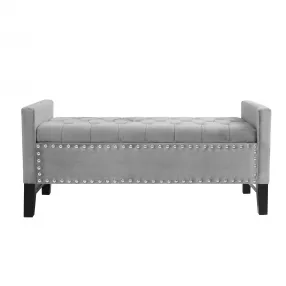 50" Light Gray and Black Upholstered Velvet Bench with Flip top, Shoe Storage