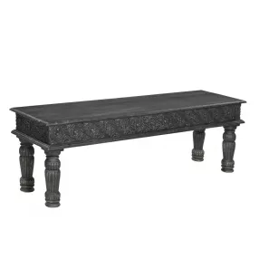 58" Black Distressed Solid Wood Dining bench