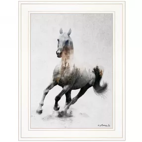 Galloping Stallion 1 White Framed Print Wall Art