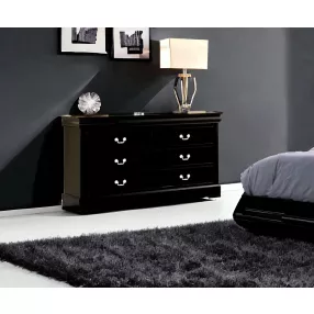 60" Black Solid and Manufactured Wood Six Drawer Double Dresser