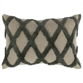 14" X 20" Green Linen Geometric Zippered Pillow