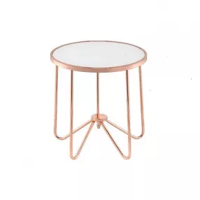 22" Rose Gold And Clear Glass Round End Table