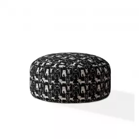 24" Black And White Cotton Round Dog Pouf Cover