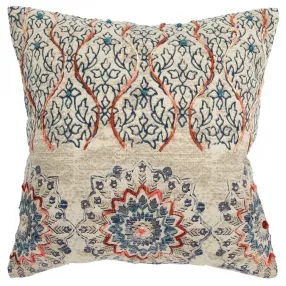 Blue distressed floral pattern throw pillow with artistic aqua textile design