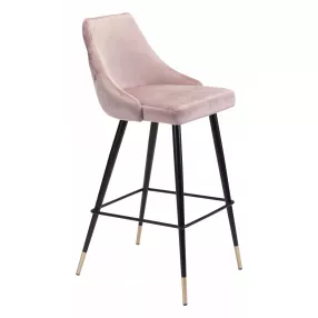 30" Pink And Black Velvet And Steel Bar Height Bar Chair