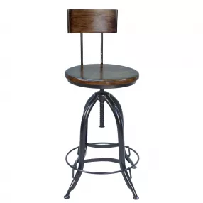 23" Chestnut And Black Steel Swivel Low Back Adjustable Height Bar Chair