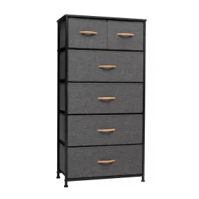 23" Gray and Black Steel and Fabric Six Drawer Chest