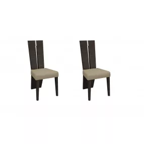 Set of Two Taupe and Dark Brown Upholstered Dining Side Chairs