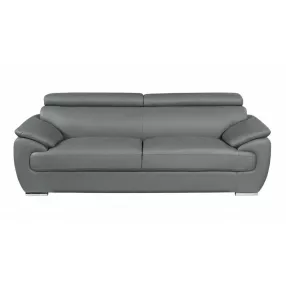 86" Gray And Silver Leather Sofa