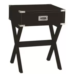 24" Black Solid Wood Rectangular End Table With Drawer