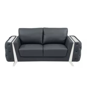 72" Dark Gray And Silver Genuine Leather Loveseat
