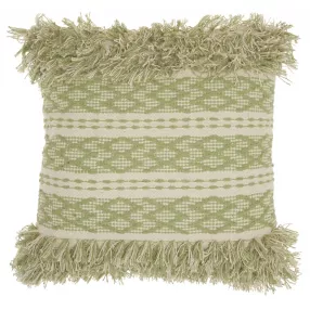 sage ivory textured throw pillow with woolen pattern and grass-like details