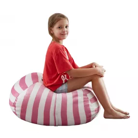 32" Pink and White Microfiber Round Striped Pouf Cover