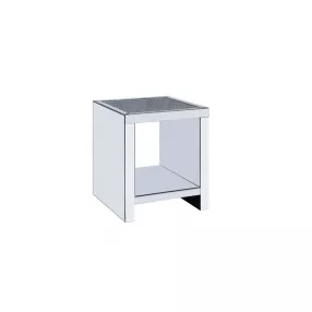 24" Silver And Gray Glass And Mirrored Square End Table With Shelf