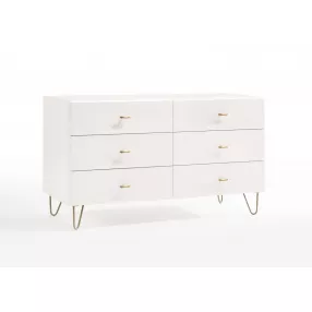 51" White Manufactured Wood Six Drawer Double Dresser