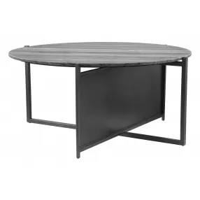 36" Black And Gray Genuine Marble Round Coffee Table