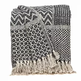 Beige and Black Multi Pattern Woven Handloom Throw Blanket