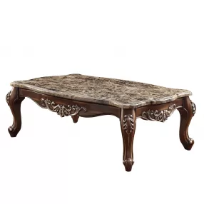 57" Brown And Oak Faux Marble And Solid And Manufactured Wood Coffee Table