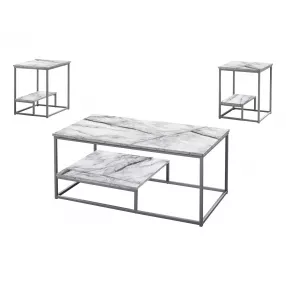 Set Of Three 42" White Rectangular Coffee Table With Shelf