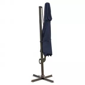 11.5' Navy Blue Polyester Round Tilt Cantilever Patio Umbrella With Stand