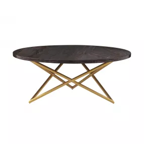 43" Brown And Gold Genuine Marble And Metal Round Coffee Table