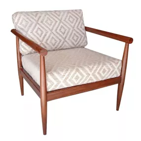28" Beige and Natural Cotton Geometric Arm Chair