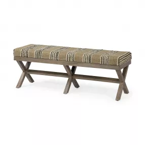 16" Beige And Brown Upholstered Cotton Blend Bench