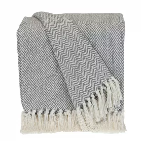 Handloomed Light Gray Cotton Throw Blanket with Tassels