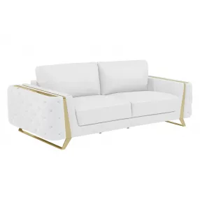 90" White And Silver Italian Leather Sofa