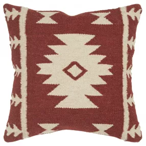 Brown tribal woven down filled throw pillow with rectangle pattern and textile design