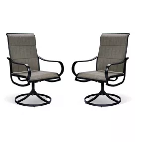 Set of 2 Gray Padded Swivel Outdoor Dining Chairs