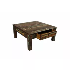 Square Distressed Wooden Coffee Table