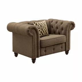 45" Brown Linen And Black Tufted Chesterfield Chair