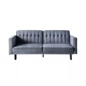 79" Dark Gray Velvet And Black Sleeper Sofa