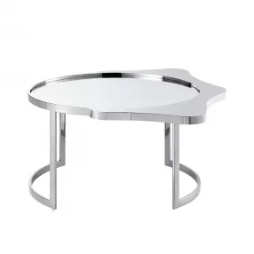 32" Silver Glass And Stainless Steel Round Mirrored Coffee Table