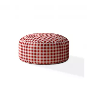 24" Red And White Cotton Round Gingham Pouf Cover