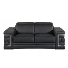 71" Black And Silver Genuine Leather Love Seat