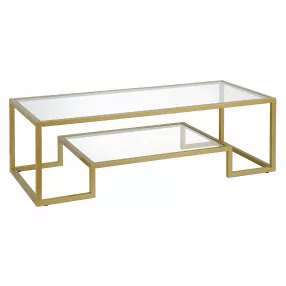 54" Gold Glass And Steel Coffee Table With Shelf