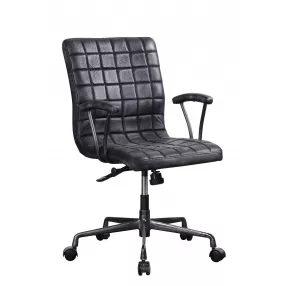 24" X 25" X 36" Vintage Black Top Grain Leather Aluminum Metal Upholstered (Seat) Casters Engineered Wood Executive Office Chair