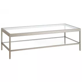 54" Clear And Silver Glass And Steel Coffee Table With Shelf