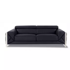 89" Black And Silver Italian Leather Sofa
