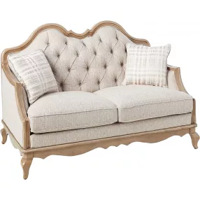 62" Beige And Brown Linen Loveseat and Toss Pillows