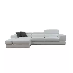White Genuine Leather L Shaped Two Piece Sofa and Chaise Sectional With Console