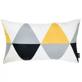 Stylish yellow white polyester pillow cover with geometric triangle and rectangle patterns