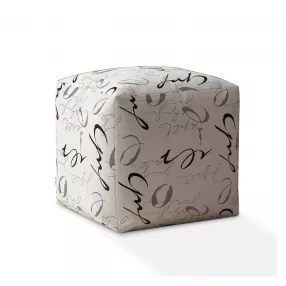 17" White and Gray Polyester Abstract Pouf Ottoman